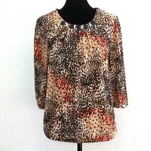 Red/beige/black Blouse, with rhinestone/glitters design